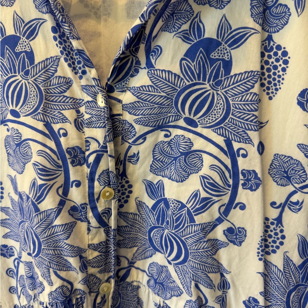Ro’s Garden Blue and White Button Up Dress, Swim Coverup - Picture 2 of 8